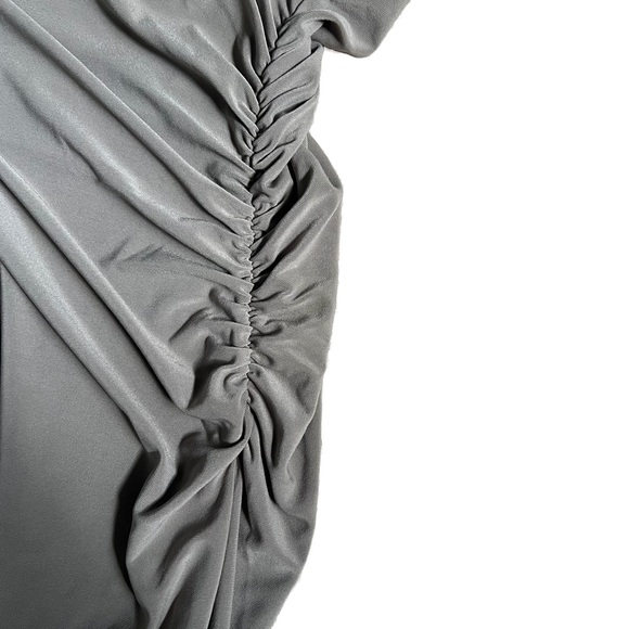 WILFRED / ARITIZIA TAUPE‎ HALTER NECKLINE FITTED “REMEDY” MIDI DRESS WITH SLIT - Picture 8 of 13